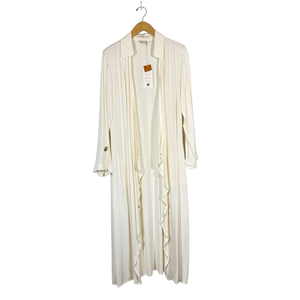 Suzy D London WINDY LONG WATERFALL JACKET Sz LG Cream Viscose Made In‎ Italy